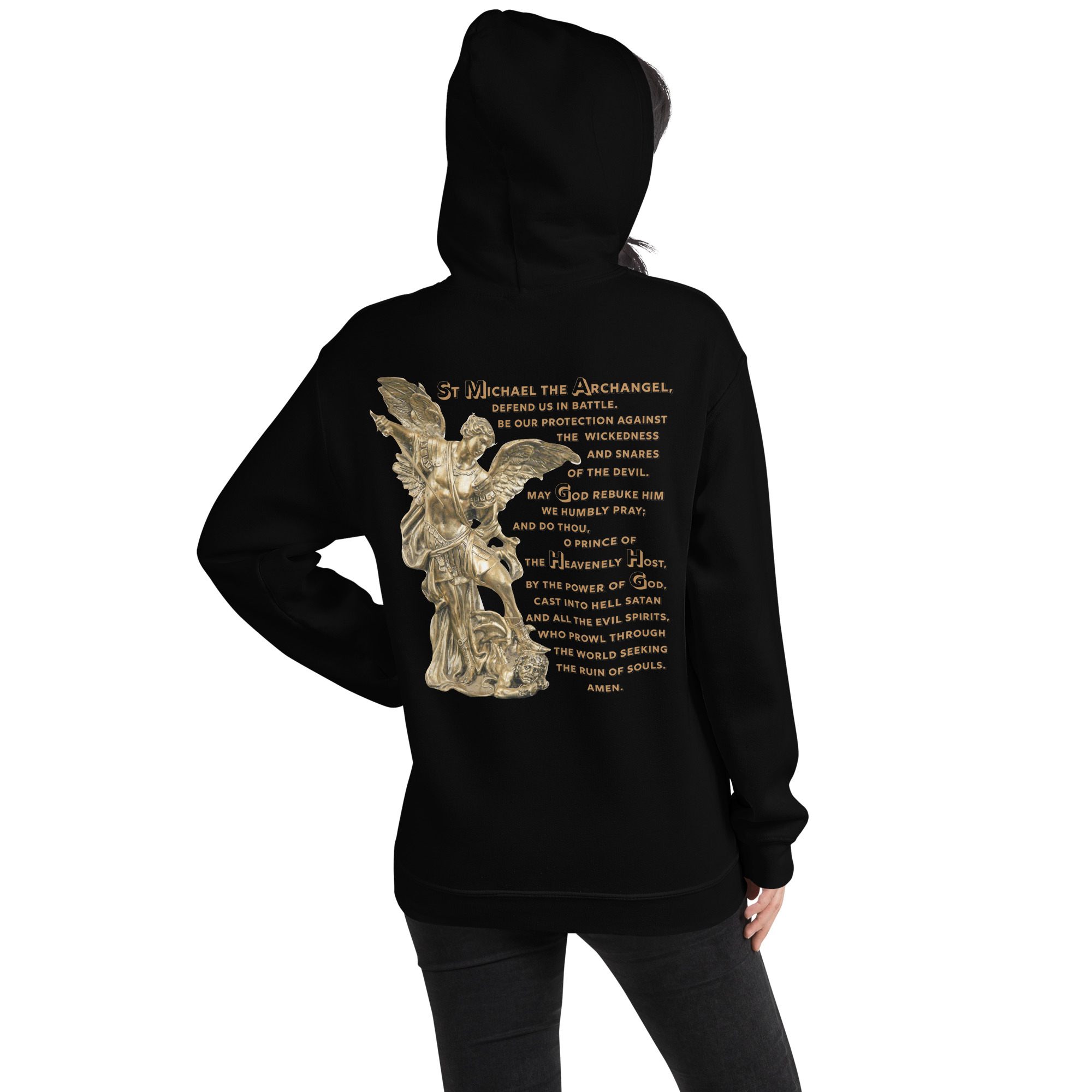 st michael archangel with prayer women's hoodie st michael archangel with prayer women's hoodie