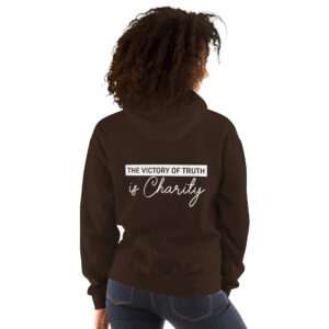 the victory of truth is charity women's christian hoodie