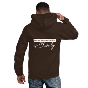 the victory of truth is charity men's christian hoodie
