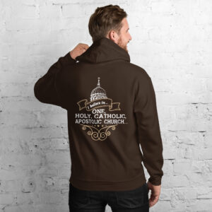 i believe in one, holy, catholic and apostolic church men's hoodie