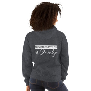 the victory of truth is charity women's christian hoodie
