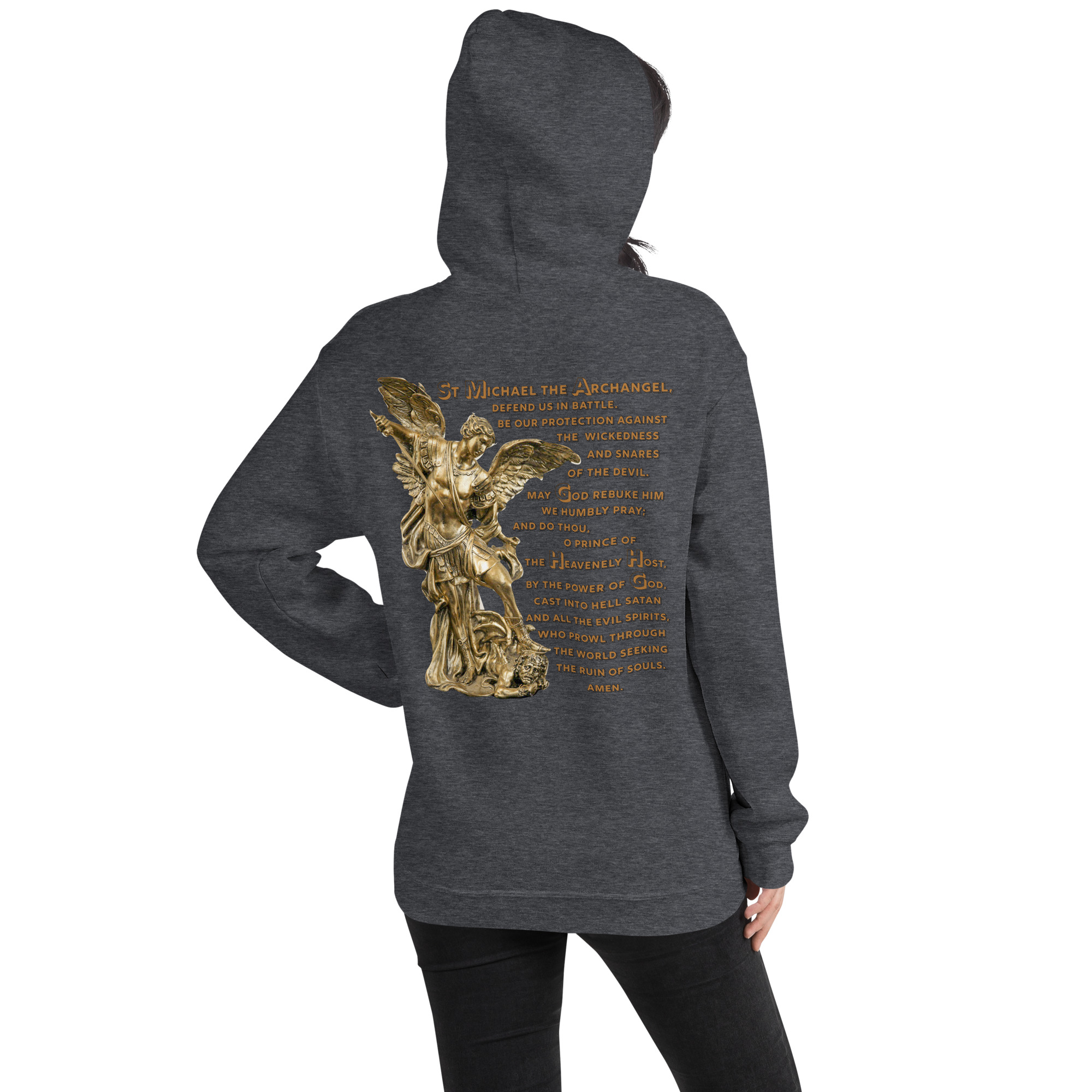 st michael archangel with prayer women's hoodie st michael archangel with prayer women's hoodie