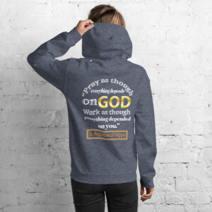 pray and work st augustine women's hoodie