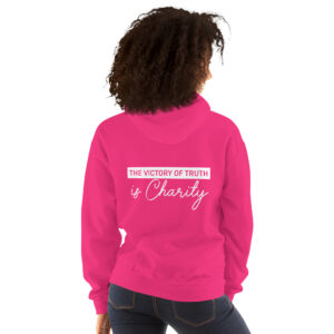 the victory of truth is charity women's christian hoodie
