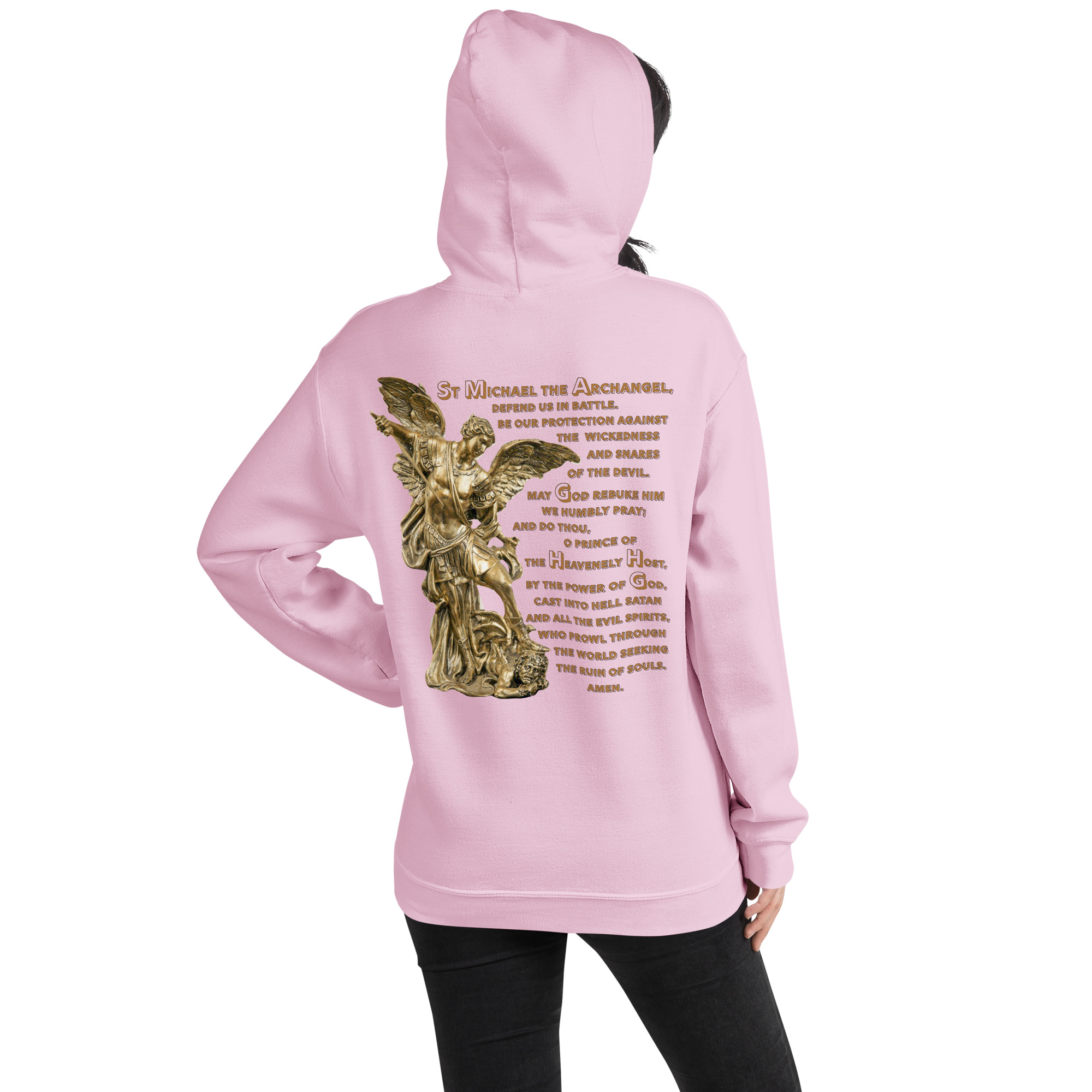 st michael archangel with prayer women's hoodie st michael archangel with prayer women's hoodie