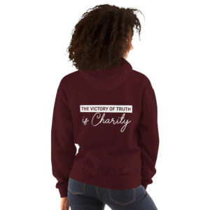 the victory of truth is charity women's christian hoodie