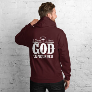 i came i saw god conquered men's christian hoodie