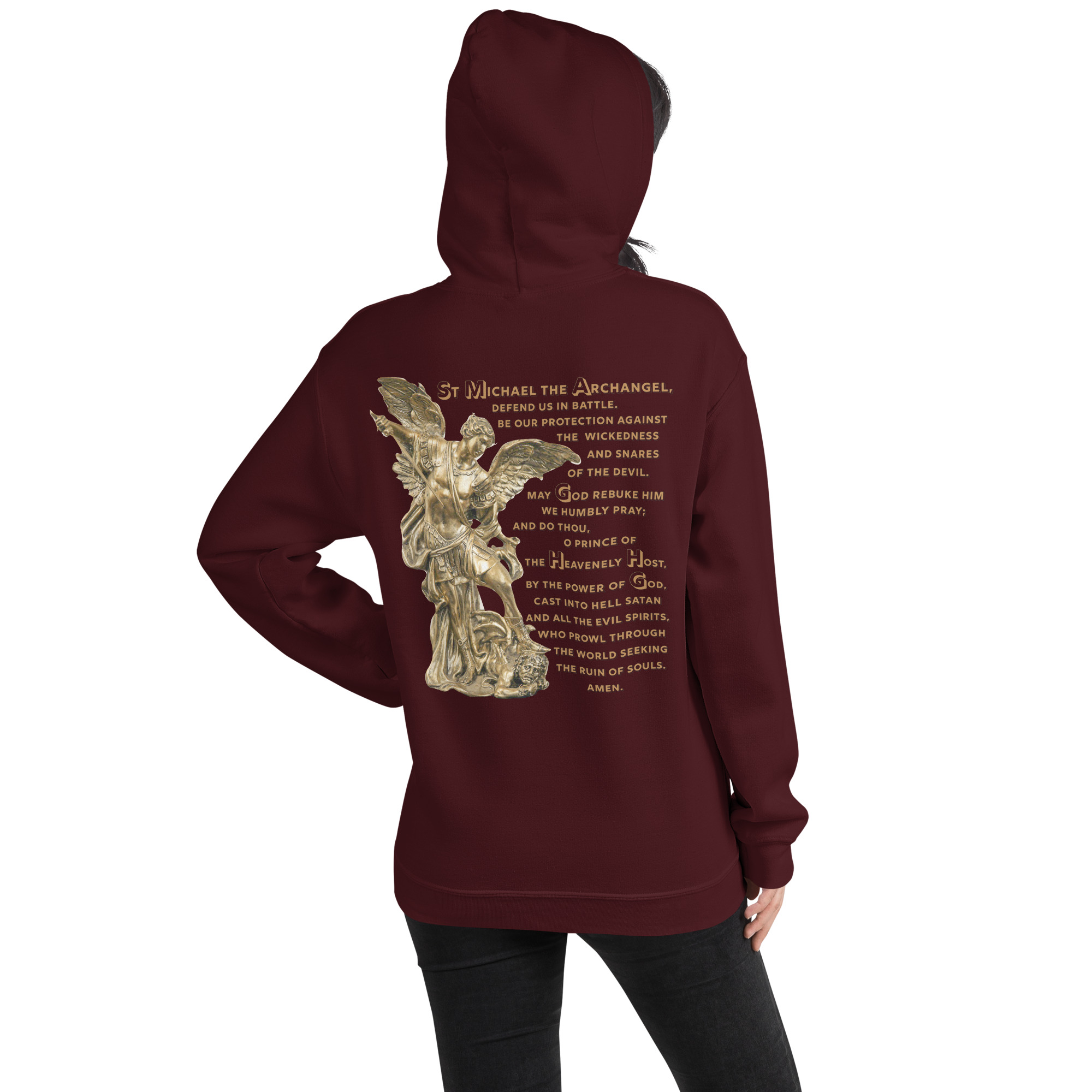 st michael archangel with prayer women's hoodie st michael archangel with prayer women's hoodie