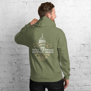 i believe in one, holy, catholic and apostolic church men's hoodie