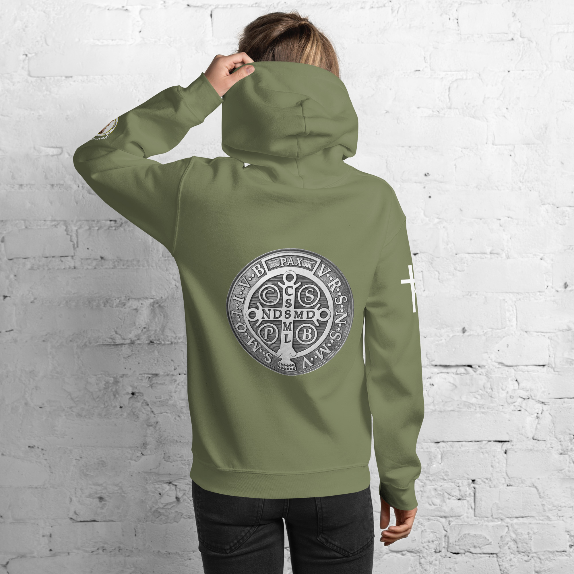 st benedict medal women's hoodie st benedict medal women's hoodie