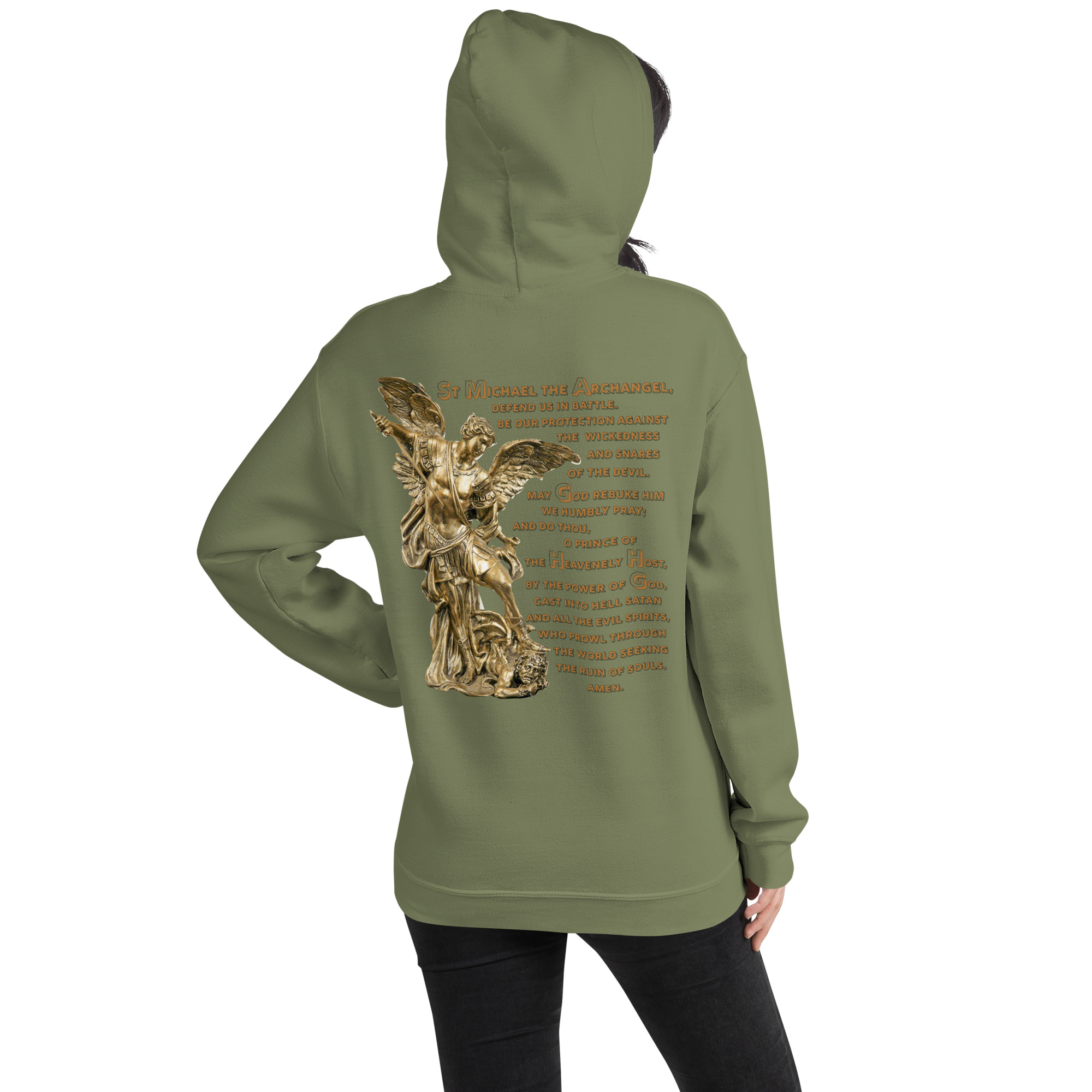 st michael archangel with prayer women's hoodie st michael archangel with prayer women's hoodie