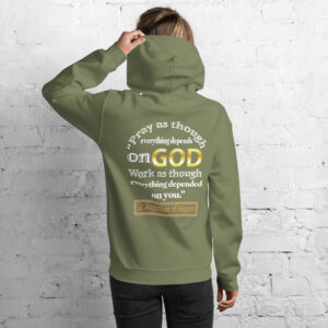 pray and work st augustine women's hoodie