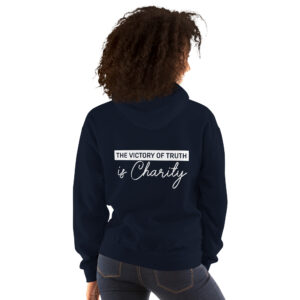 the victory of truth is charity women's christian hoodie