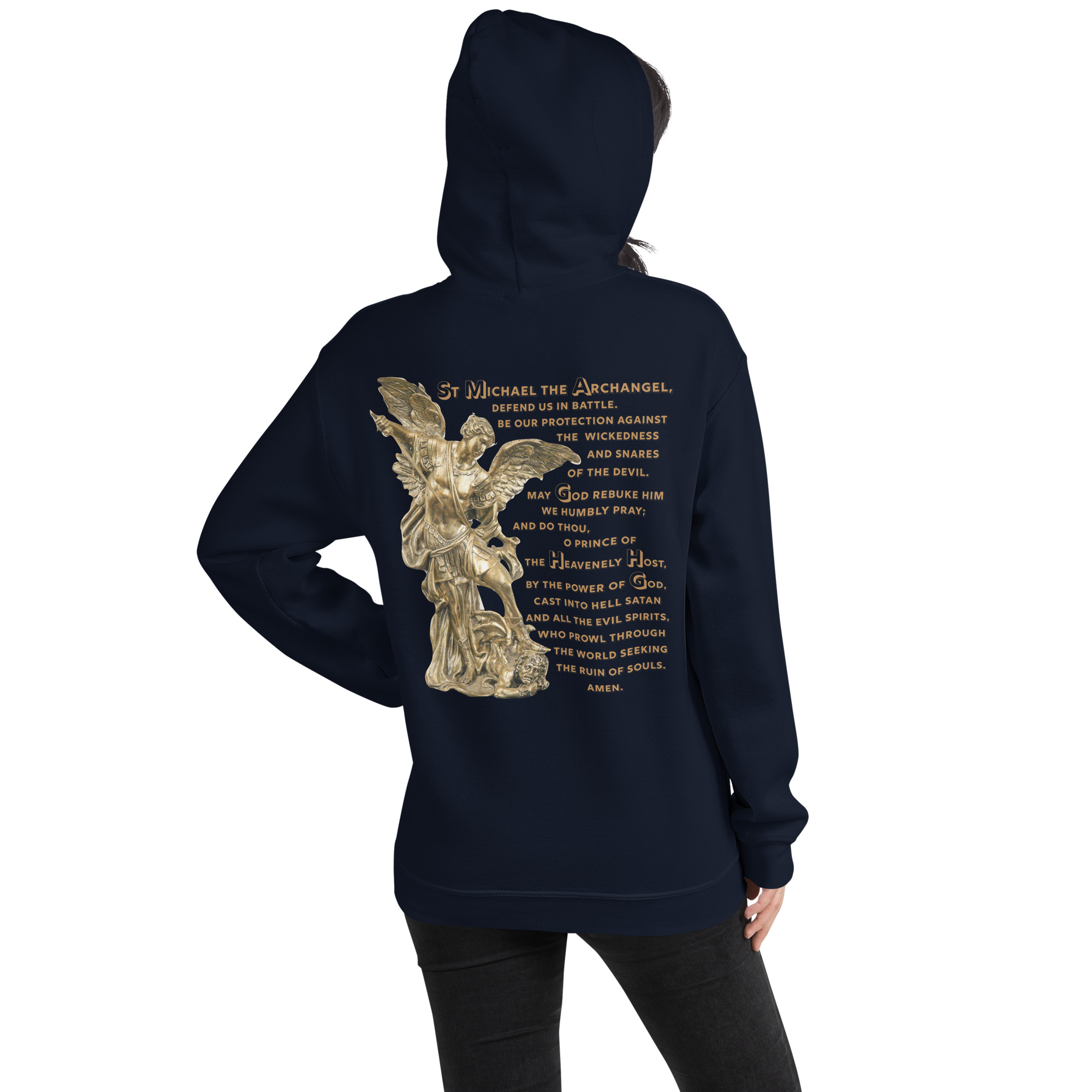 st michael archangel with prayer women's hoodie st michael archangel with prayer women's hoodie