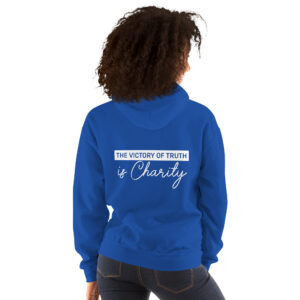 the victory of truth is charity women's christian hoodie