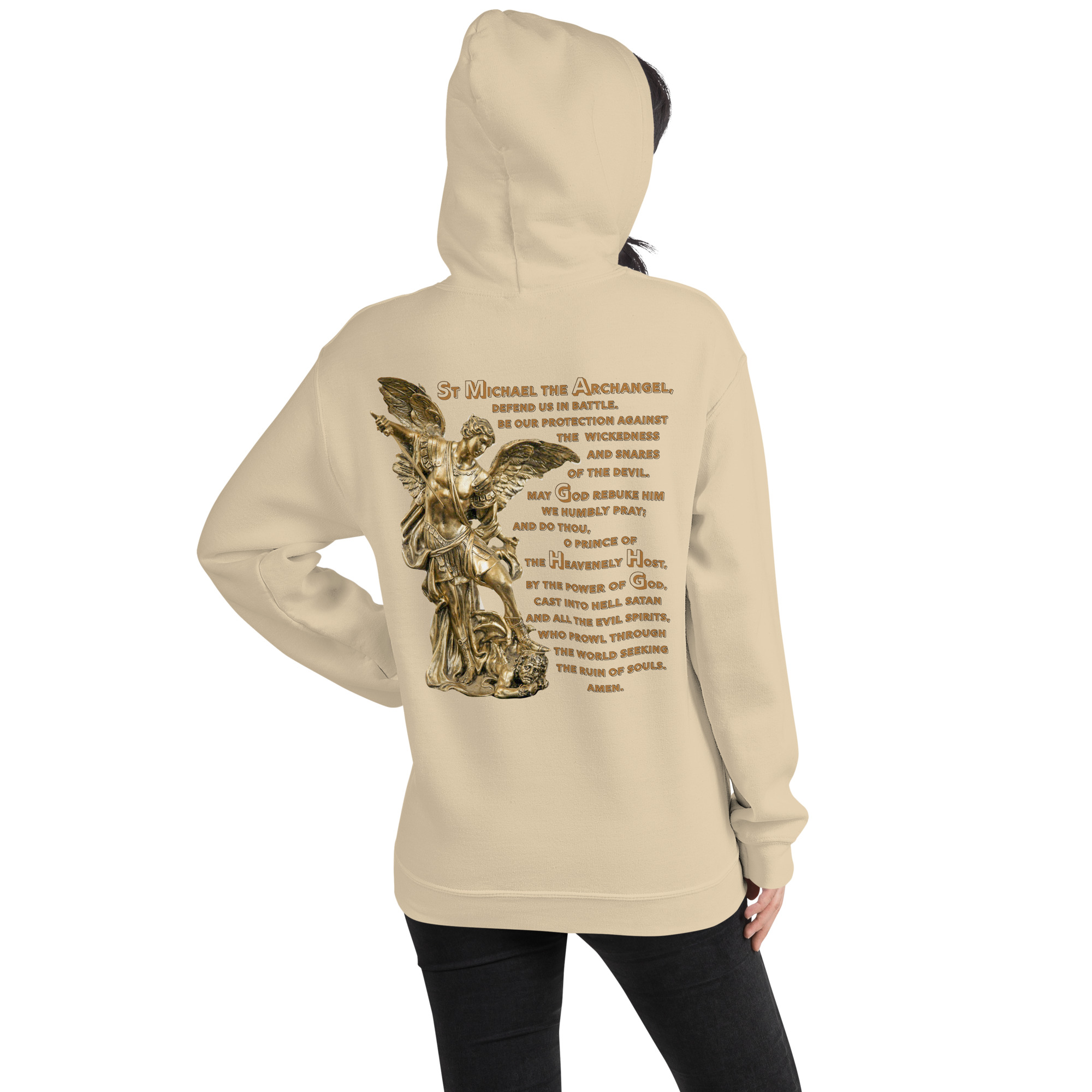 st michael archangel with prayer women's hoodie st michael archangel with prayer women's hoodie