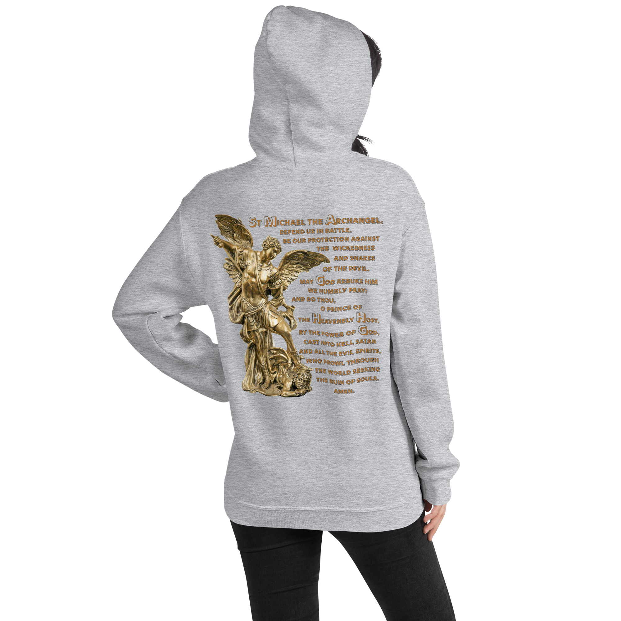 st michael archangel with prayer women's hoodie st michael archangel with prayer women's hoodie