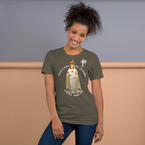 our lady of fatima pray for us women's t shirt