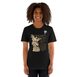 st michael archangel with prayer women's t shirt