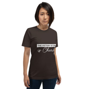 the victory of truth is charity women's christian t shirt