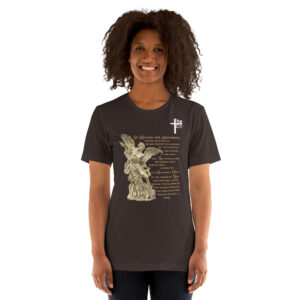 st michael archangel with prayer women's t shirt
