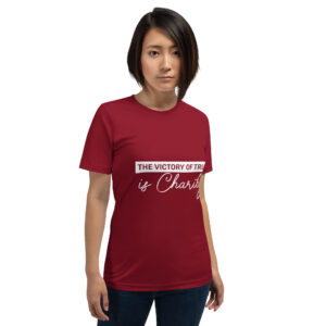 the victory of truth is charity women's christian t shirt