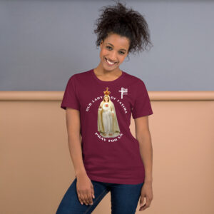 our lady of fatima pray for us women's t shirt
