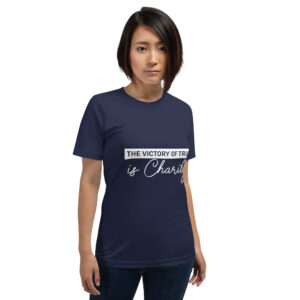 the victory of truth is charity women's christian t shirt