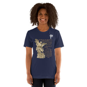 st michael archangel with prayer women's t shirt