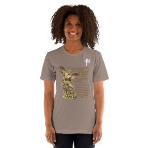 st michael archangel with prayer women's t shirt