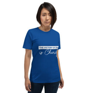 the victory of truth is charity women's christian t shirt