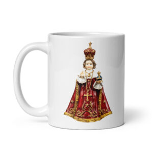 infant of prague white glossy mug