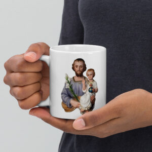 st joseph white glossy mug