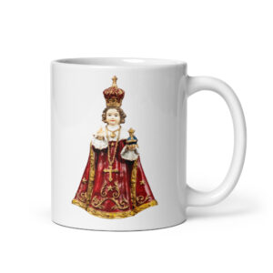 infant of prague white glossy mug