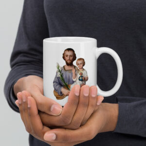 st joseph white glossy mug