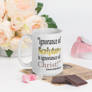 ignorance of scripture by st jerome white glossy mug