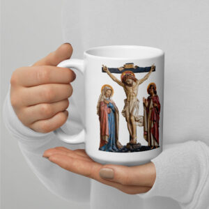 crucifixion scene white glossy mug
