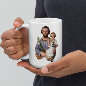 st joseph white glossy mug