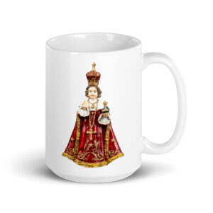 infant of prague white glossy mug