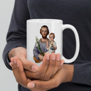 st joseph white glossy mug