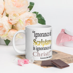ignorance of scripture by st jerome white glossy mug