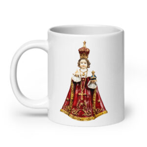 infant of prague white glossy mug