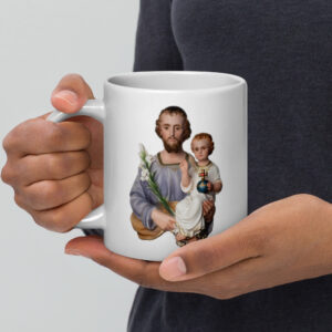 st joseph white glossy mug