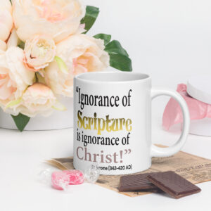 ignorance of scripture by st jerome white glossy mug