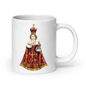 infant of prague white glossy mug