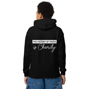the victory of truth is charity children's christian hoodie