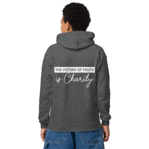 the victory of truth is charity children's christian hoodie