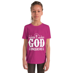 i came i saw god conquered children's christian t shirt