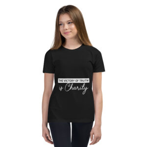 the victory of truth is charity children's christian t shirt