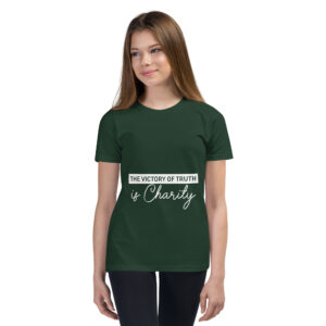 the victory of truth is charity children's christian t shirt